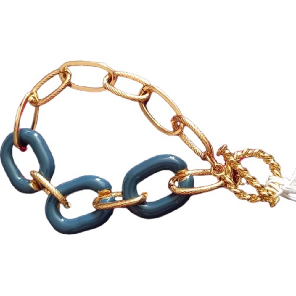 BNWT Big Metal London Chunky Gold & Blue Bracelet - Picture 1 of 6